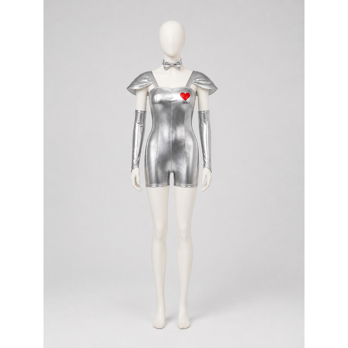 Silver Jumpsuit with Red Heart for Cosplay on-model view