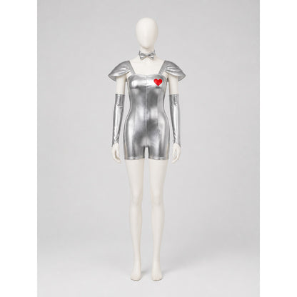 Silver Jumpsuit with Red Heart for Cosplay on-model view
