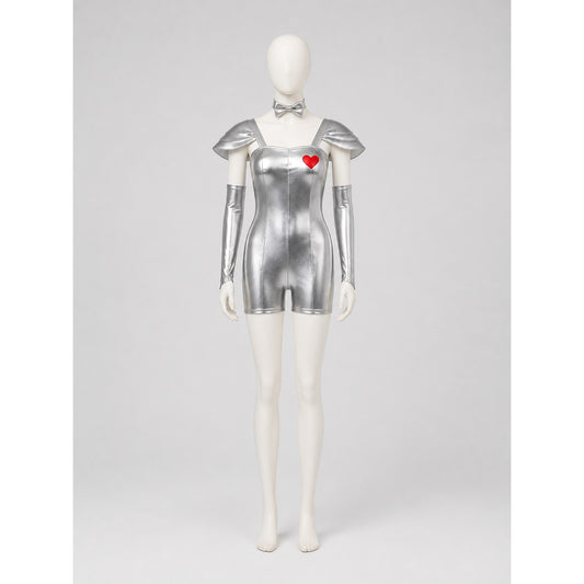 Silver Jumpsuit with Red Heart for Cosplay on-model view