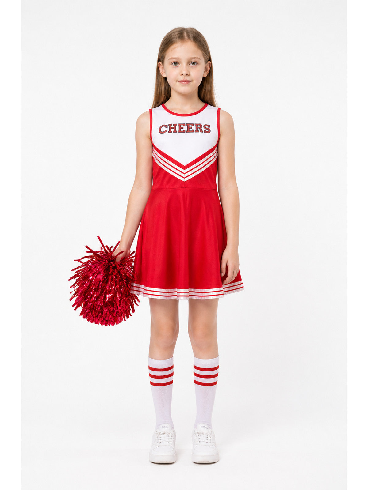 Red Children's Cheerleading Dress with White Stripes main product view