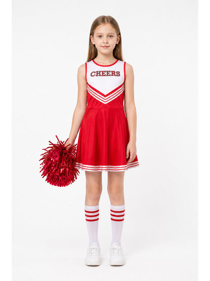 Red Children's Cheerleading Dress with White Stripes main product view