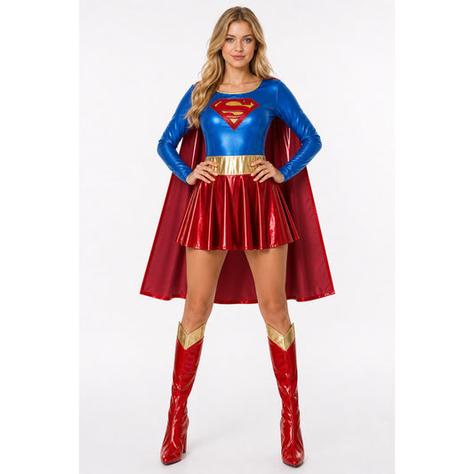 Superman Costume with Cape and Leg Warmers for Halloween