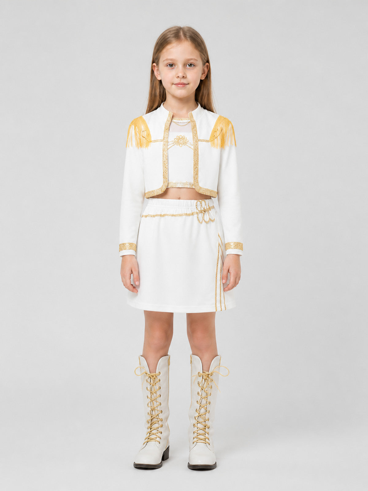 Children's Demon Hunter Costume, White and Gold on-model view