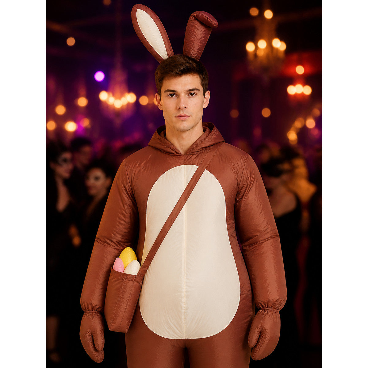 Brown Rabbit Inflatable Costume, Funny Animal Bodysuit with Belly Pocket for on-model view