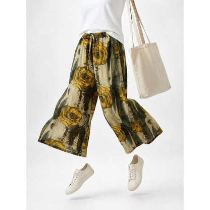 Drawstring Palazzo Pants with Floral Print