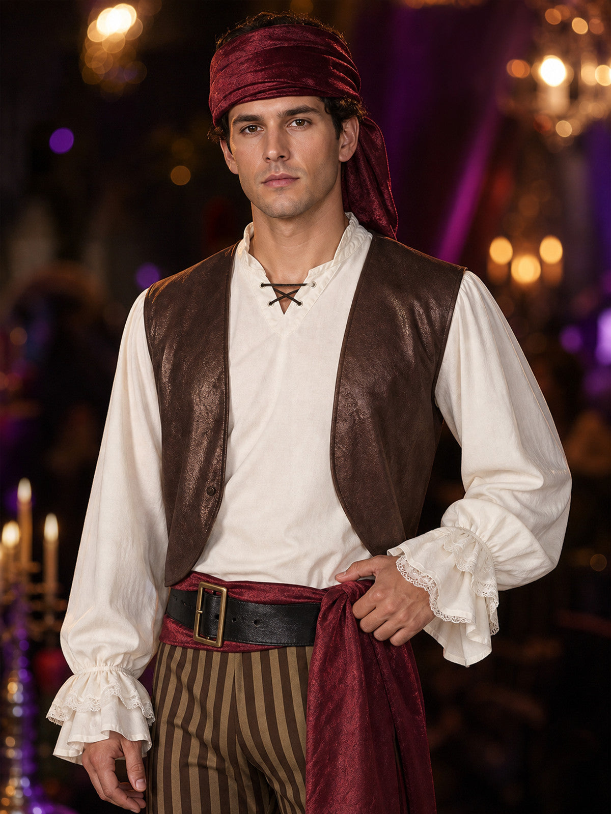 Pirate Costume with Vest for Cosplay and Halloween on-model view