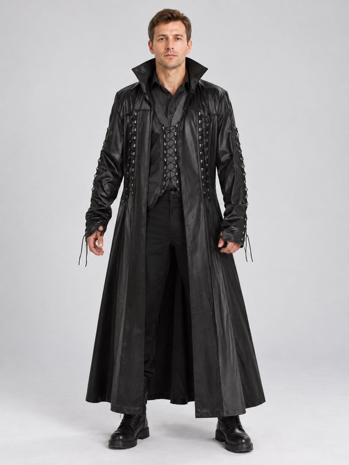 Black Long Lace-Up Vampire Costume for Halloween