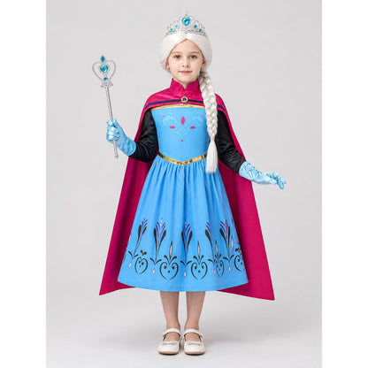 Elsa Princess Costume for Children with Cape and Accessories on-model view