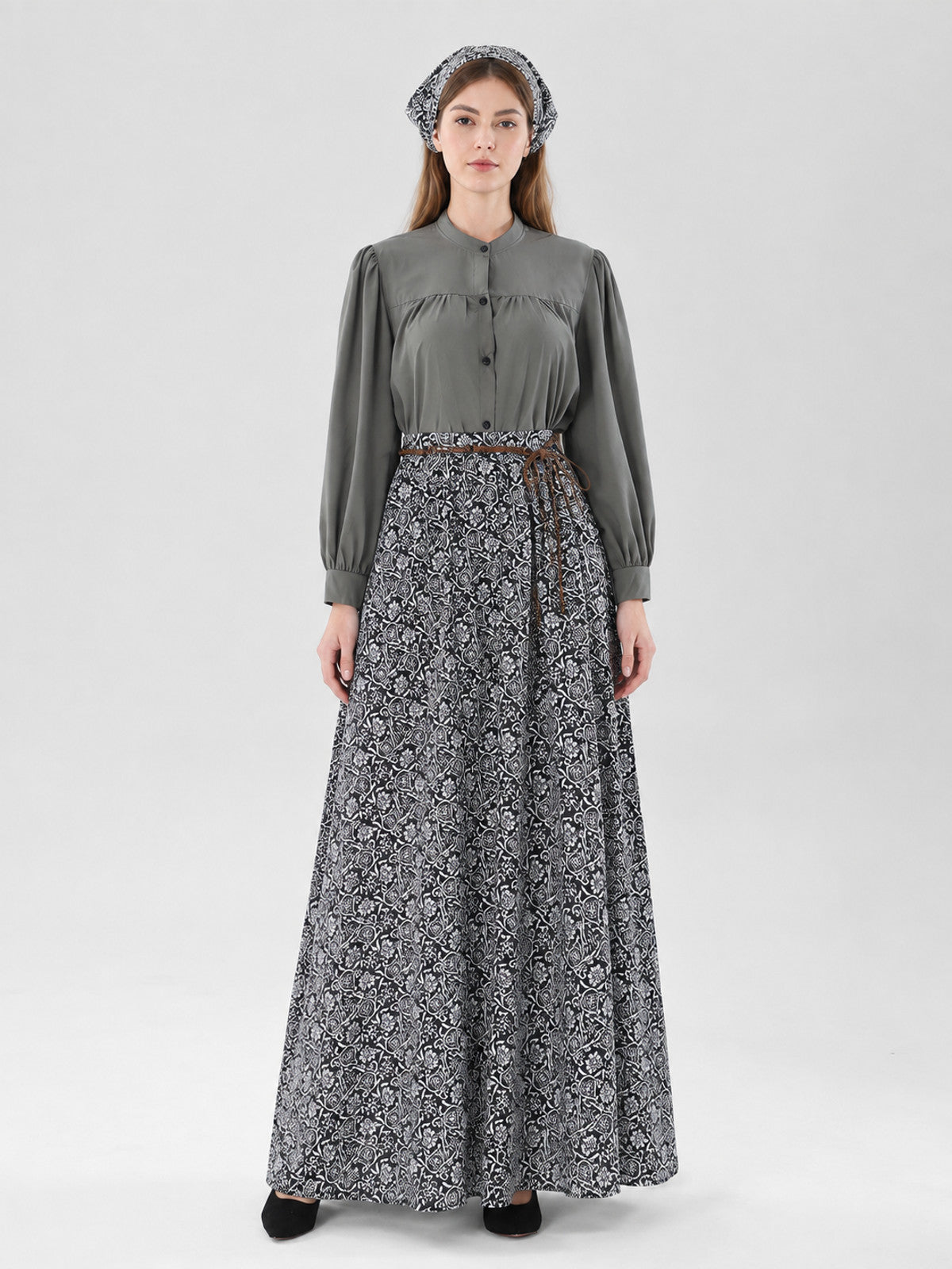 Stage Costume with Skirt, Headscarf, and Belt on-model view