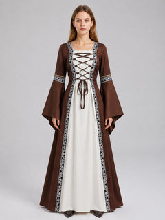 Medieval Brown Dress with White Insert