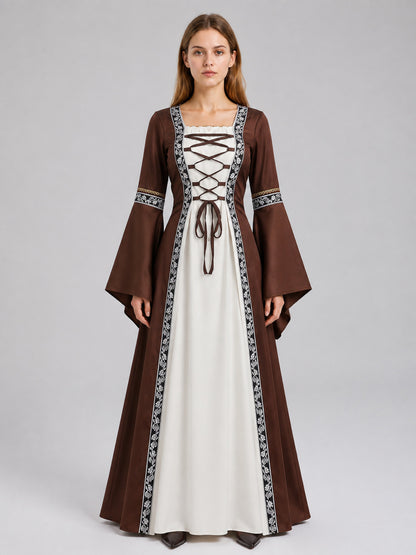 Medieval Brown Dress with White Insert on-model view