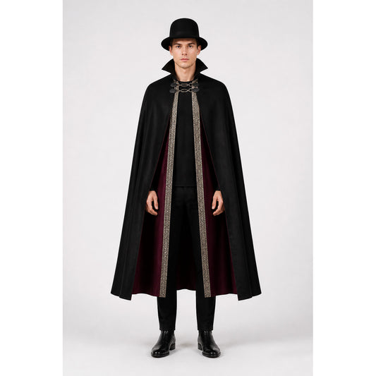 Cape with Hat, Black with Gold Trim main product view