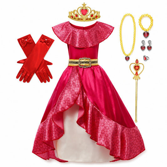 Kids Cosplay Clothing Girls Princess Elena Costume Halloween Carnival Role Playing Child Girl Birthday Party Outfits 2-10Y Dress - Color:8PCS Dress Set