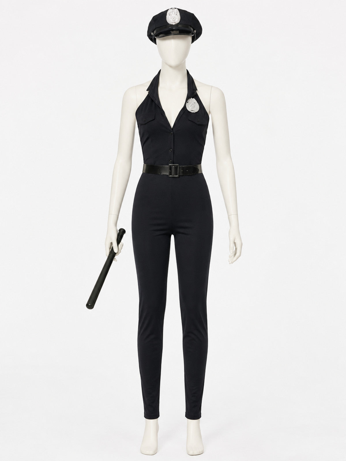 Women's Sexy Police Costume Set with Hat, Belt & Baton - Halloween Outfit on-model view
