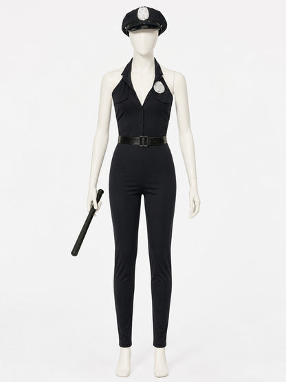 Women's Sexy Police Costume Set with Hat, Belt & Baton - Halloween Outfit on-model view