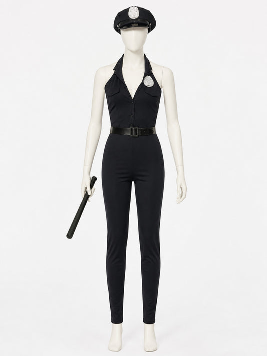 Women's Sexy Police Costume Set with Hat, Belt & Baton - Halloween Outfit on-model view