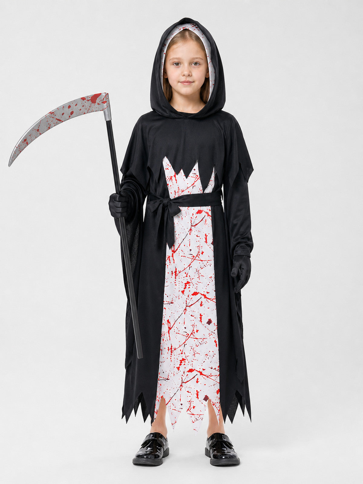 Death Costume for Cosplay: Hood and Scythe on-model view