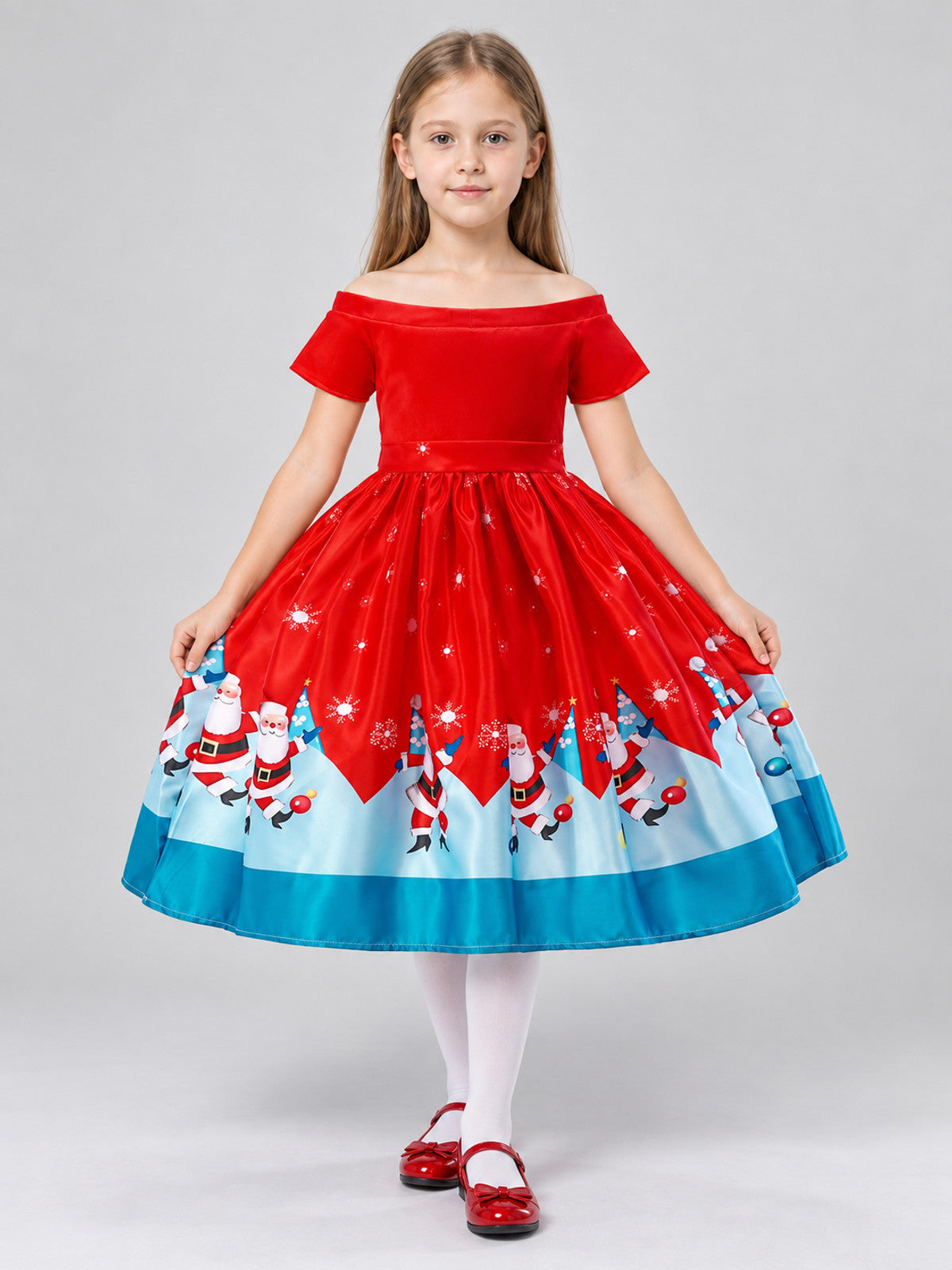 Festive Dress with Snowflakes and a Flared Skirt