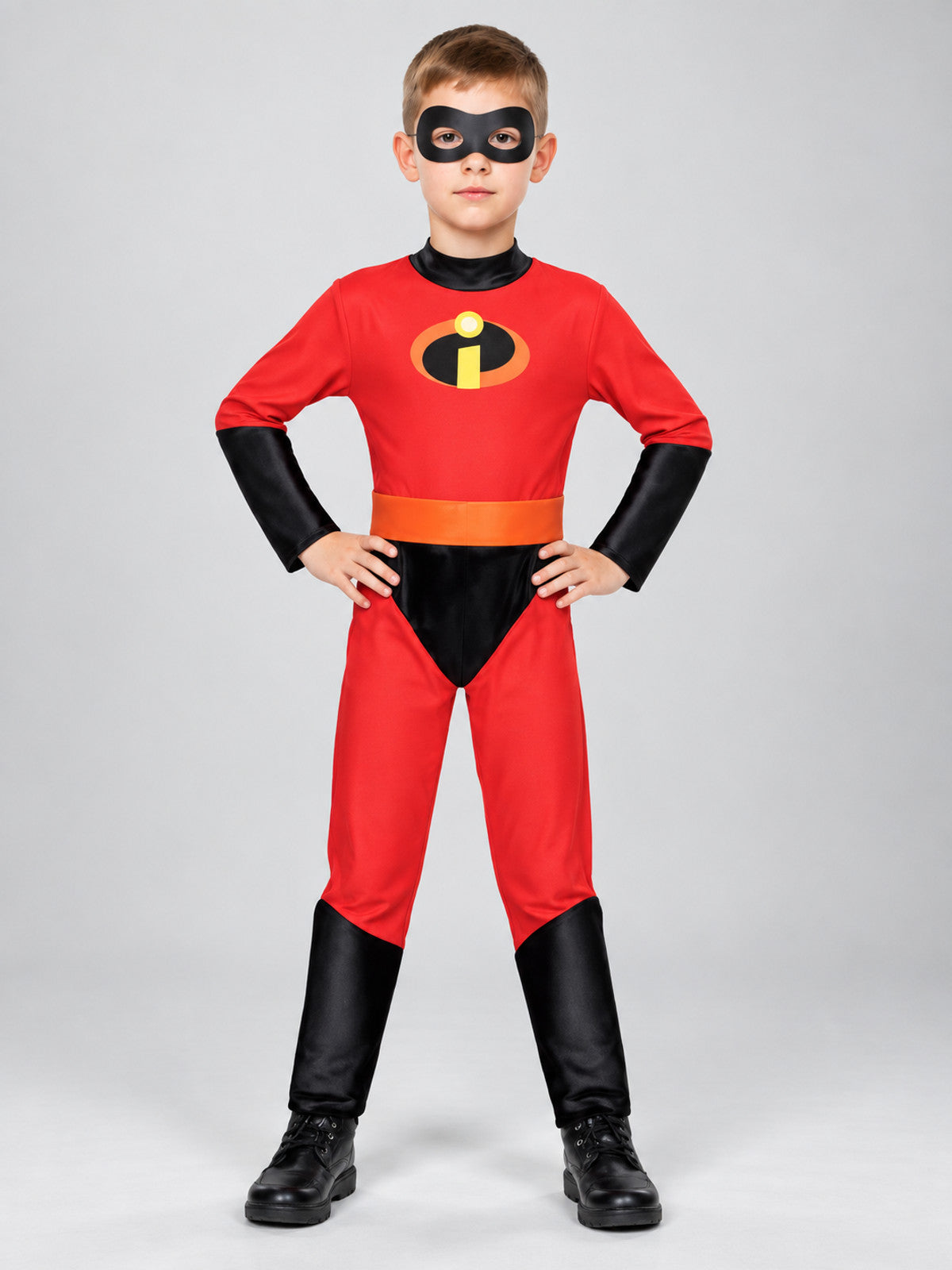 Kids' superhero carnival costume with mask and emblem