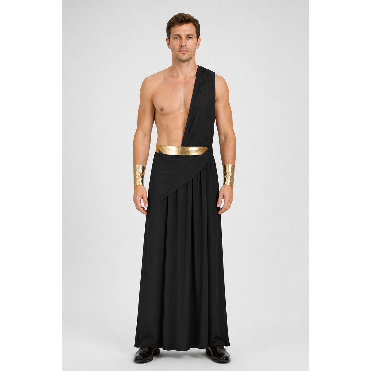 Long Black One-Shoulder Toga with Gold Belt main product view