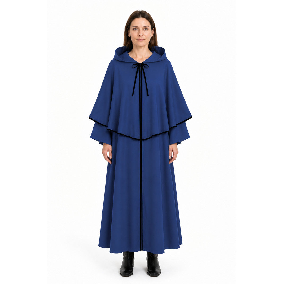 Long Blue Hooded Cloak for Halloween main product view
