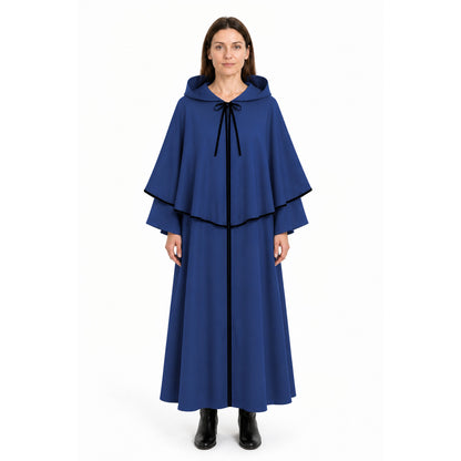 Long Blue Hooded Cloak for Halloween main product view