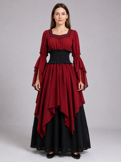 Burgundy Theatrical Dress with a Black Skirt on-model view