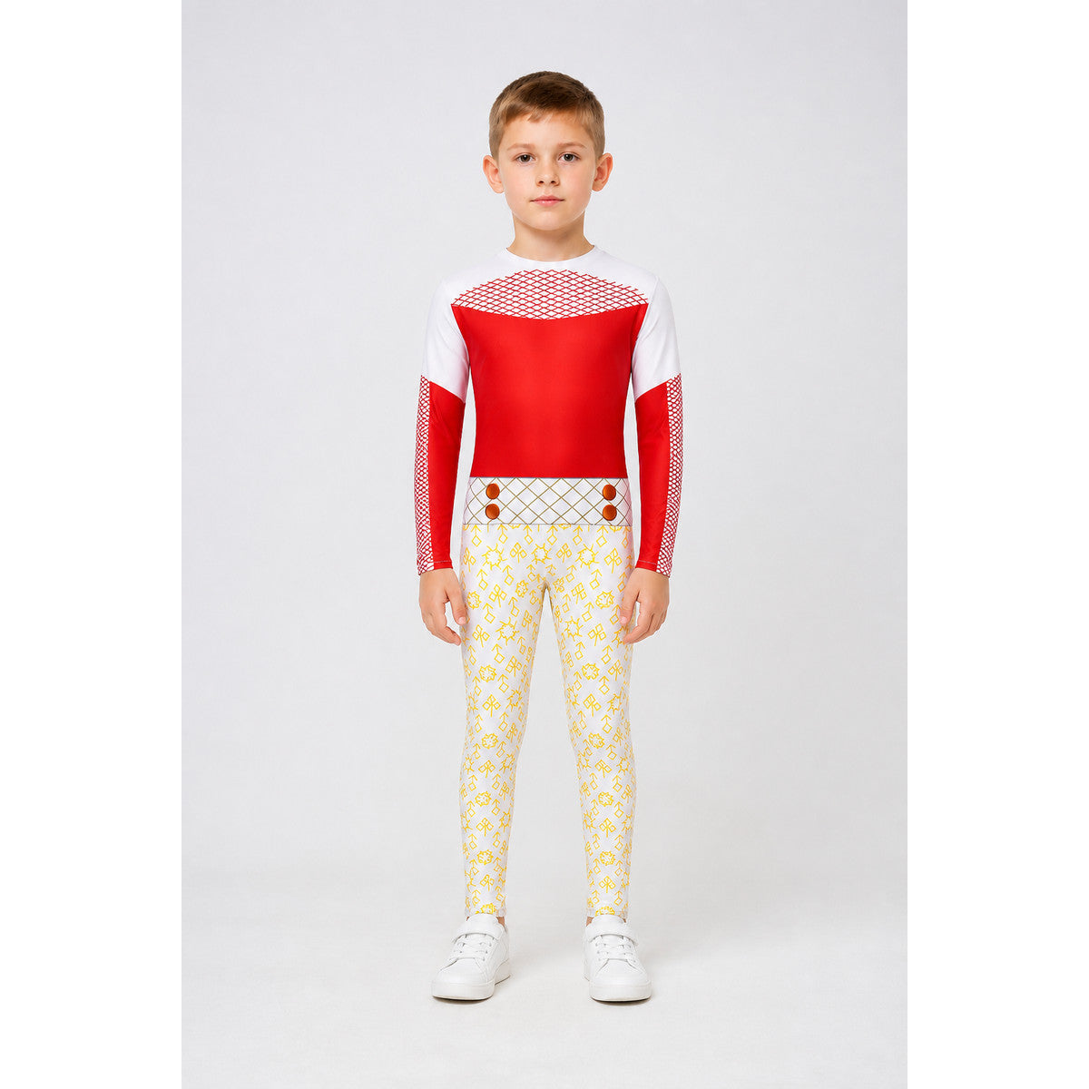Zombie High Cosplay Jumpsuit in Red, White, and Yellow main product view