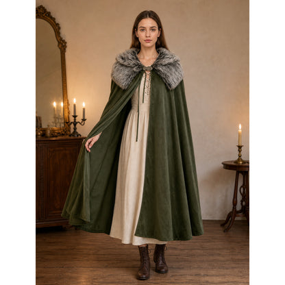 Green Carnival Cloak with Fur Collar