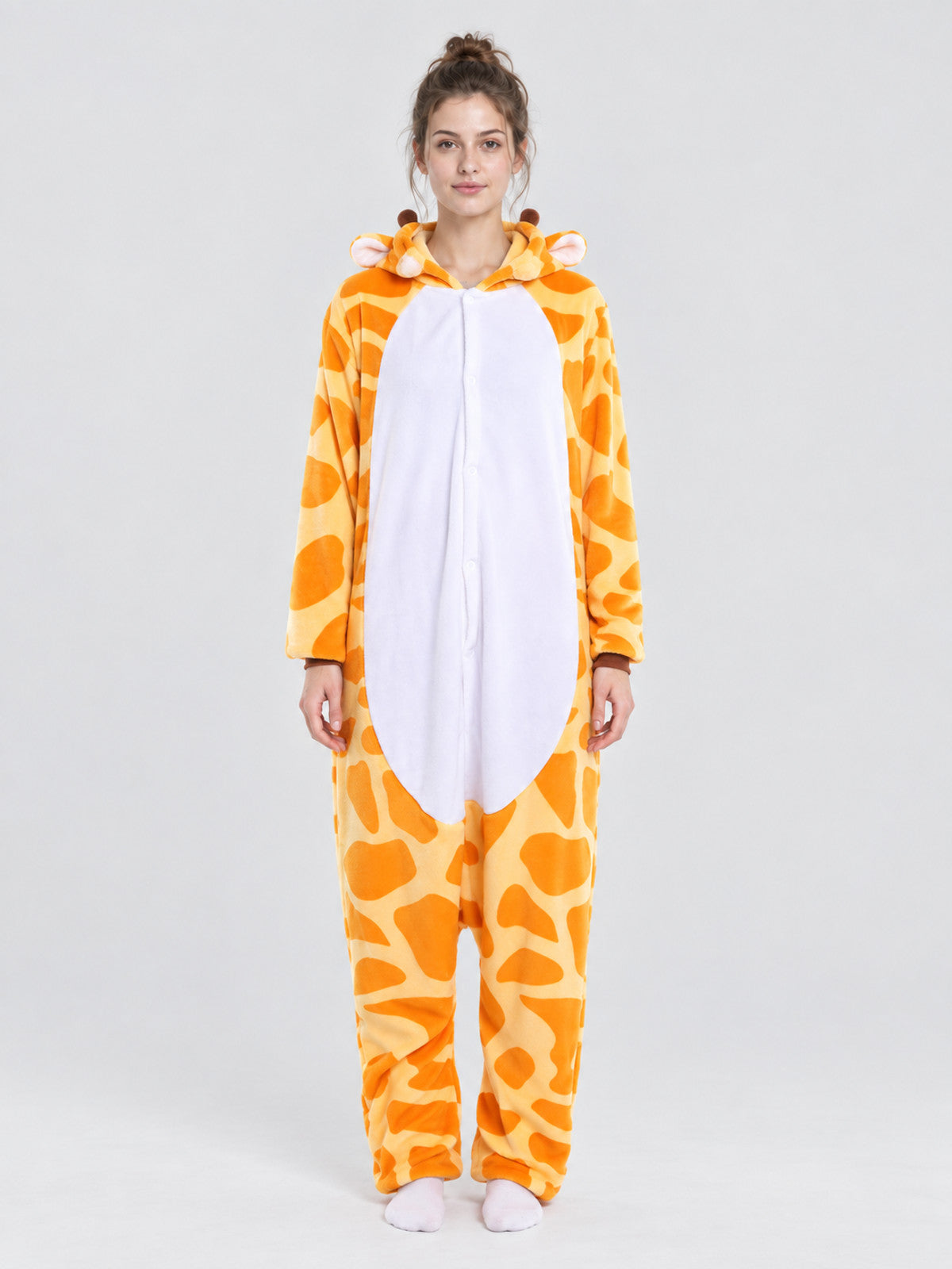 Flannel Pajama Jumpsuit with Giraffe Hood