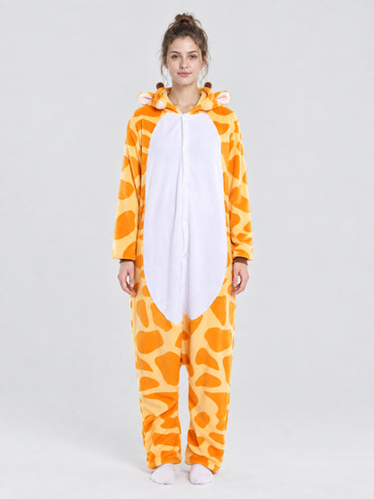 Flannel Pajama Jumpsuit with Giraffe Hood