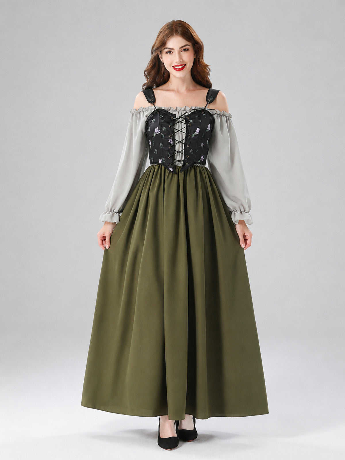 Carnival Maxi Dress with Vest and Lace-Up Detail on-model view