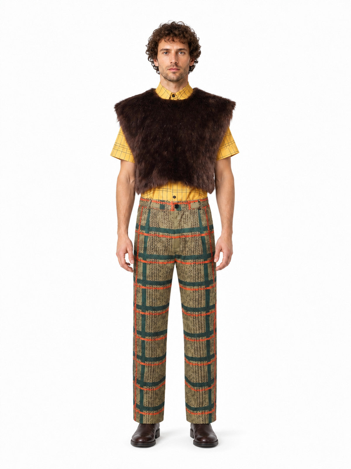 Checkered Cosplay Costume with Furry Vest main product view