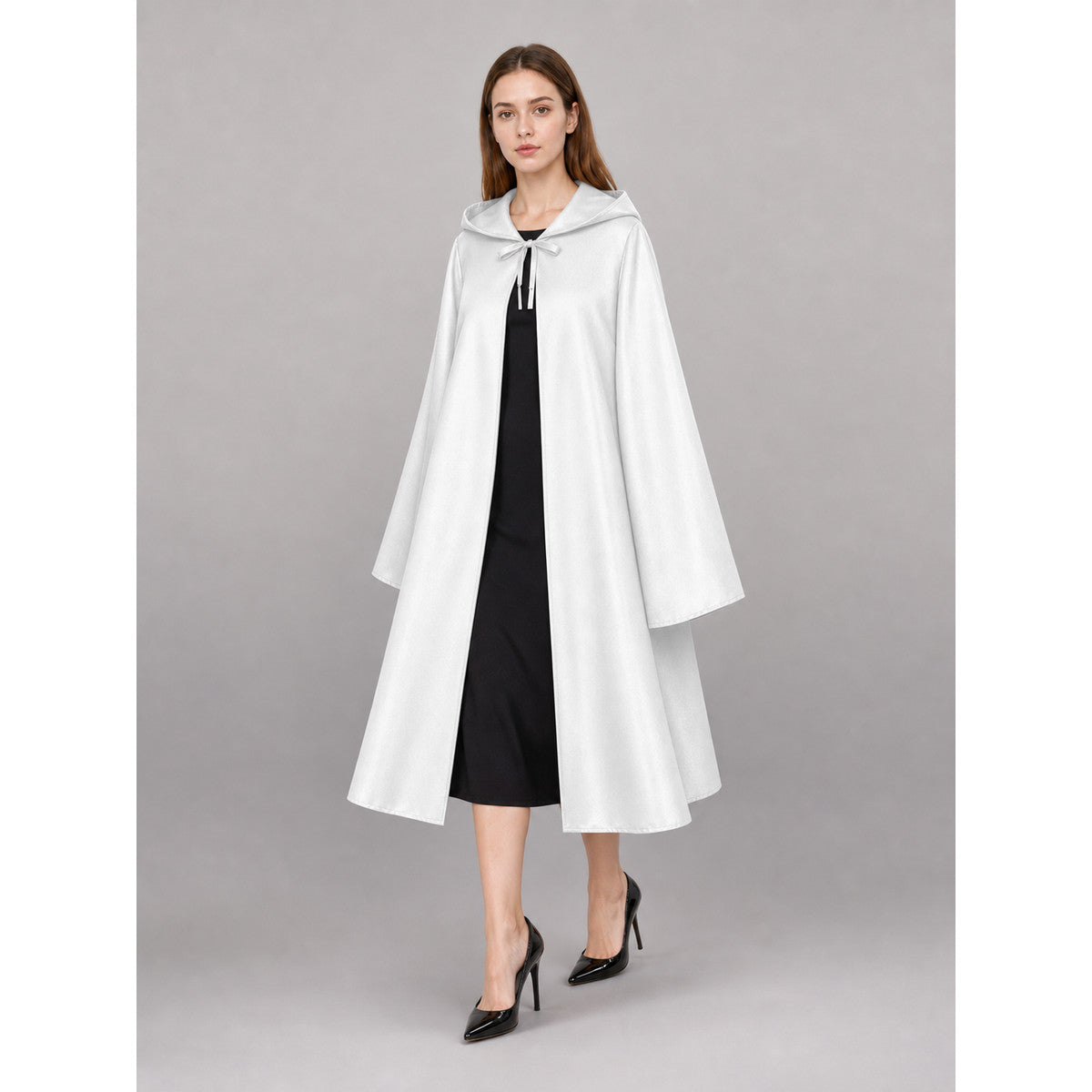 Long White Carnival Cloak with Hood