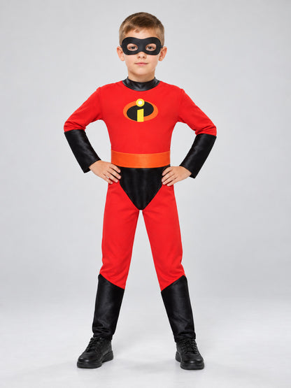 Kids' superhero carnival costume with mask and belt