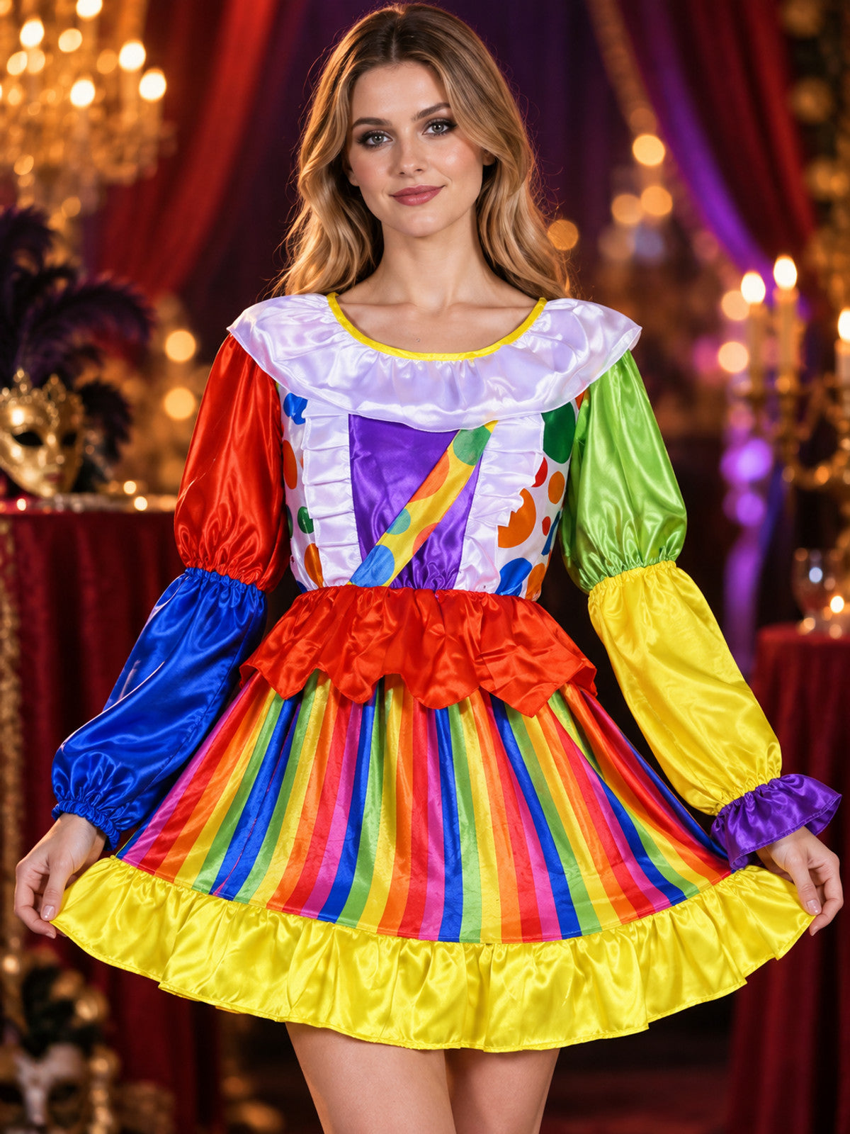 Adult Clown Costume, Dress with Ruffles