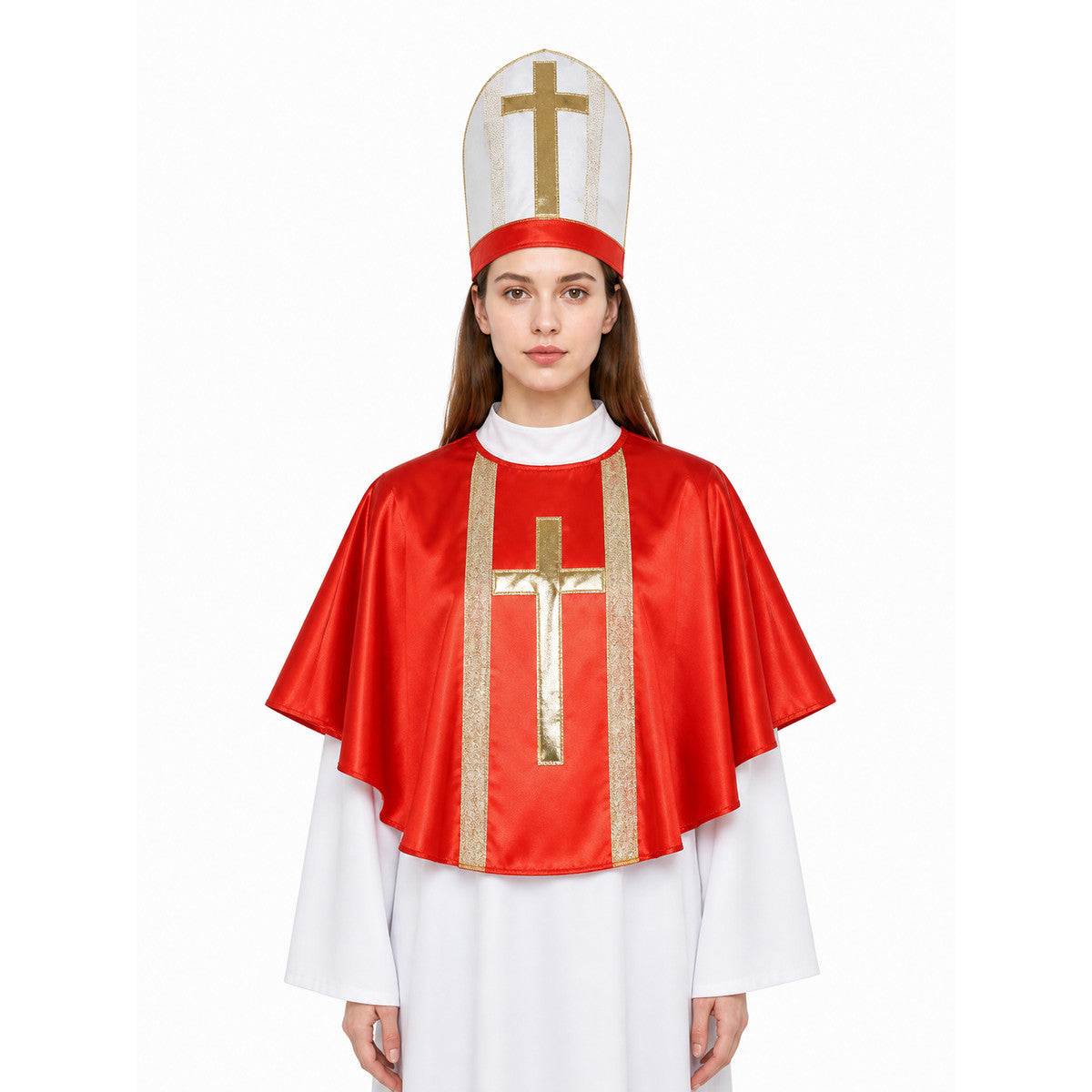 Priest Costume with Red Cape and Hat