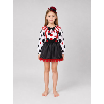 Children's clown costume with skirt and hat for stage performances