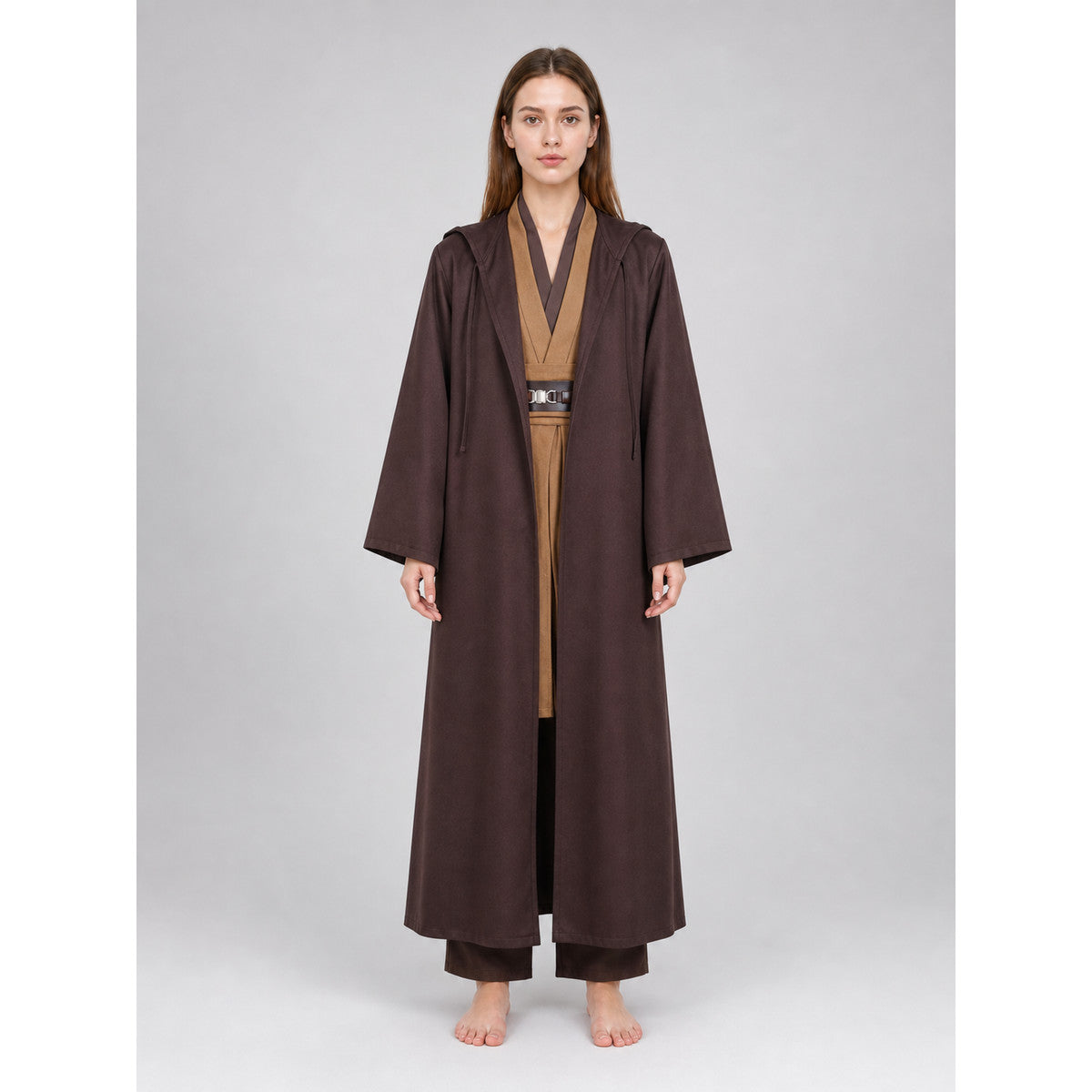 Costume with a Long Brown Robe and Belt Pouch