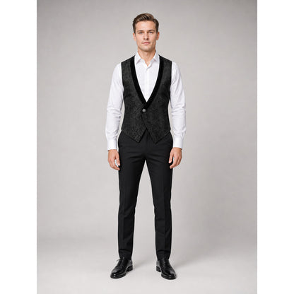 Black Jacquard Vest for Halloween on-model view