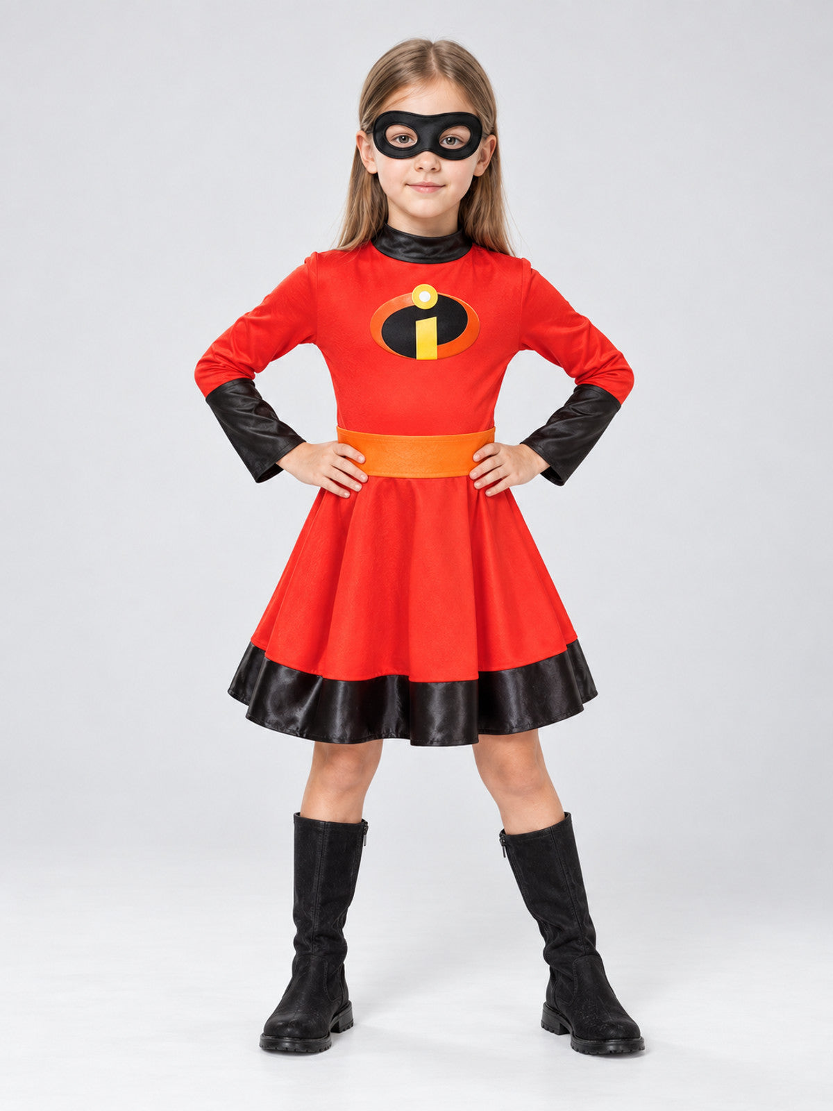 Girls' Superhero Costume Dress with Mask