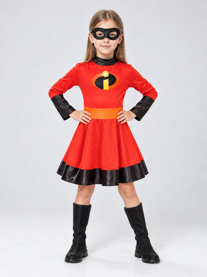 Girls' Superhero Costume Dress with Mask