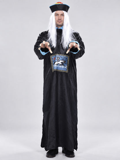 Carnival costume with wig and hat, long, black