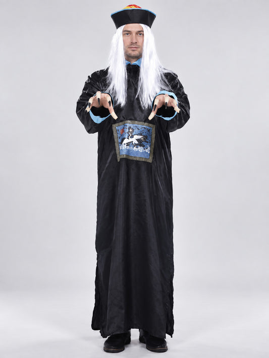 Carnival costume with wig and hat, long, black
