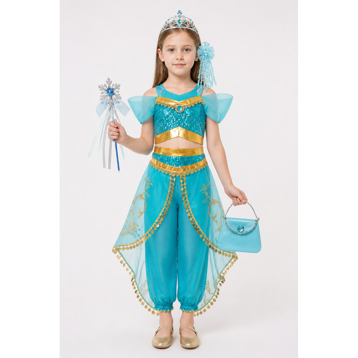 Children's Arabian-Style Carnival Costume with Crown and Wand main product view