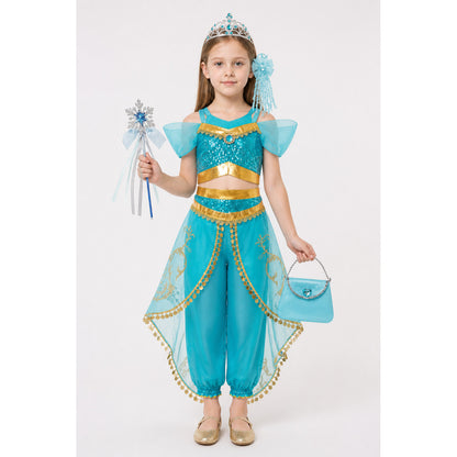 Children's Arabian-Style Carnival Costume with Crown and Wand main product view