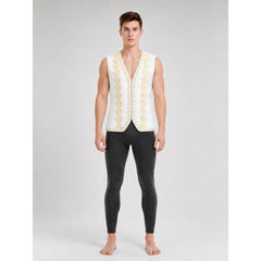 White Sleeveless Decorative Vest with Gold Trim