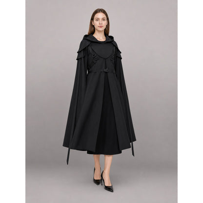 Black Carnival Cloak with Hood for Cosplay front view