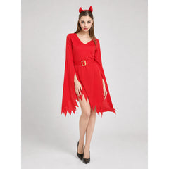 Red Halloween devil costume dress with horns