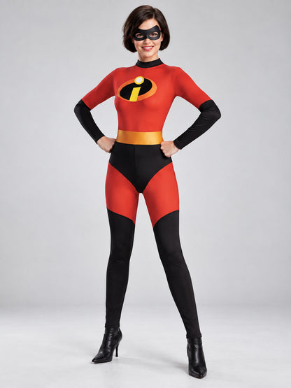 Red and Black Superhero Costume with Yellow Belt and Mask